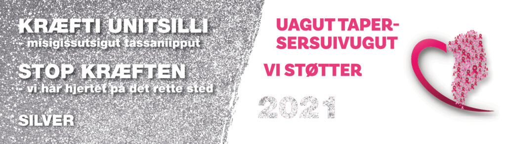 Neriuffiks støttebanner 2021, sølv: “Stop kræften – vi har hjertet på det rette sted. Vi støtter 2021.”